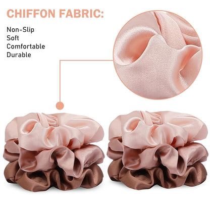 Soft Satin Scrunchies for Women, Non Slip, No Damage Scrunchies Hair Ties, Pack of 6
