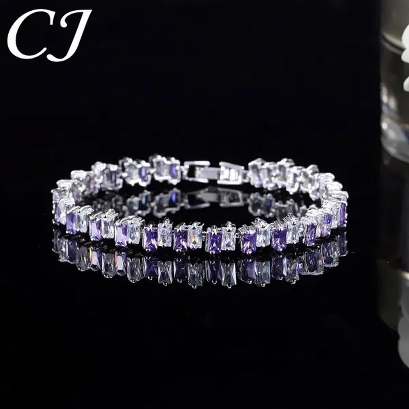 CANDICE High Quality Silver Plating Clear Rectangle CZ Setting Exquisite Women Dinner Party Green Tennis Bracelet Jewelry with Extended Clasp
