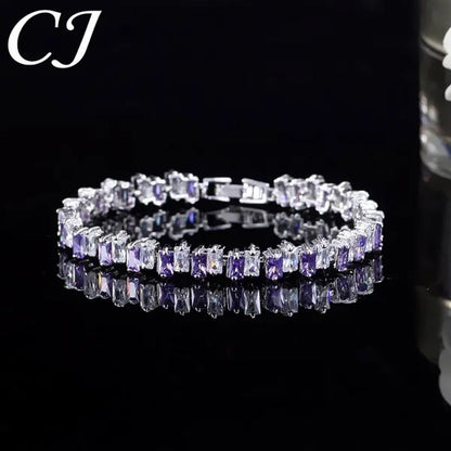 CANDICE High Quality Silver Plating Clear Rectangle CZ Setting Exquisite Women Dinner Party Green Tennis Bracelet Jewelry with Extended Clasp