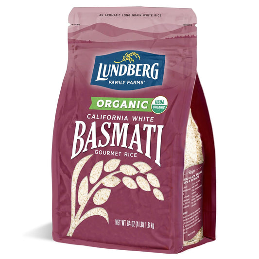 Basmati Rice, Organic Long Grain White Rice - Non-Sticky, Fluffy, Nutty, Aromatic Rice, Vegan Food, Healthy Meals, Gluten-Free Rice Grown in California, 64 Oz