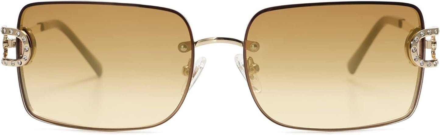 Vintage Rectangle Sunglasses for Women,Trendy Rimless 90S UV400 Womens Y2K Shades SJ1178