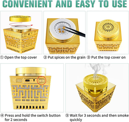 Quran Speaker & Mini Incense Burner Bakhoor,Remote Control with 114 Quran Chapters, Multicolor Changing Bluetooth Speaker, Night Light MP3 Music Player with 18 Reciters and 17 Translations