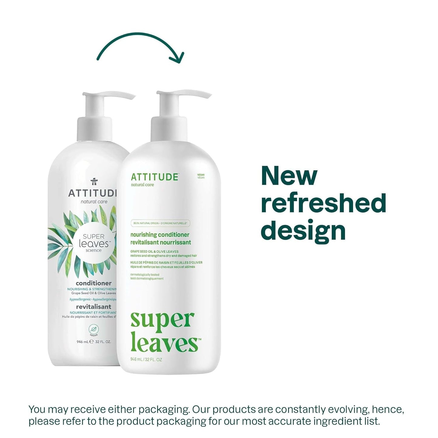 Nourishing Hair Conditioner, for Dry and Damaged Hair, Naturally Derived Ingredients, Vegan Detangler, Dermatologically Tested, Grapeseed Oil and Olive Leaves, 32 Fl Oz