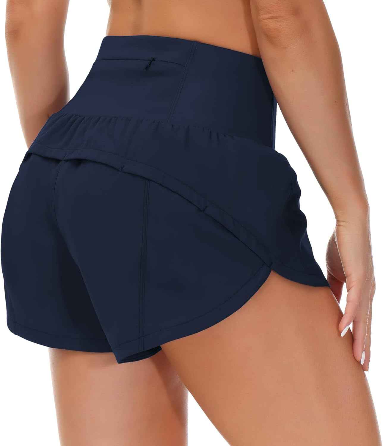 Womens High Waisted Running Shorts Quick Dry Athletic Workout Shorts with Mesh Liner Zipper Pockets