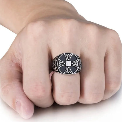 Ring for Men Celtic Cross Pattern Knot Viking Thor Scandinavian Stainless Steel Size 7-14