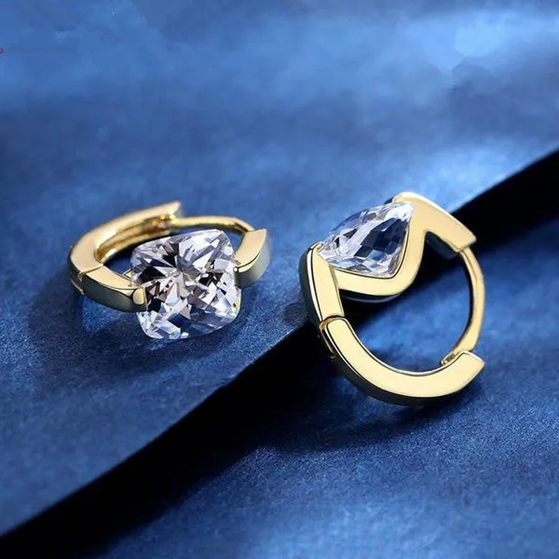 Exquisite Gold Plated Square Cubic Zirconia Earrings for Women Hoop Earrings Jewelry Bride Engagement Wedding Earrings Party Gifts Love for Her Fashion Accessories