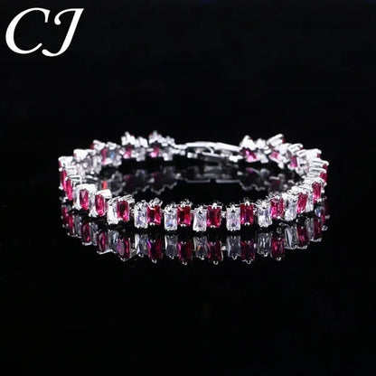 CANDICE High Quality Silver Plating Clear Rectangle CZ Setting Exquisite Women Dinner Party Green Tennis Bracelet Jewelry with Extended Clasp