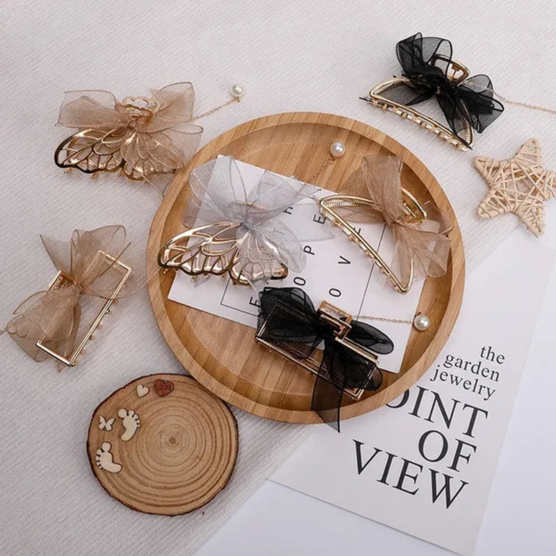 Bow Ribbon Pearl Pendant Tassel Hair Claw Hair Accessories Headdress Metal Grab Clip Hair Clip Shark Clip