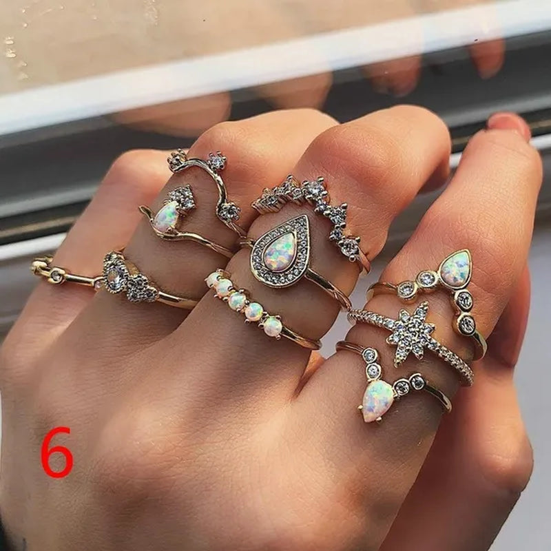 10style Retro Beauty Avatar  Coin Cross Ring Set Pattern Love Fatima Palm   Ring Set for Women