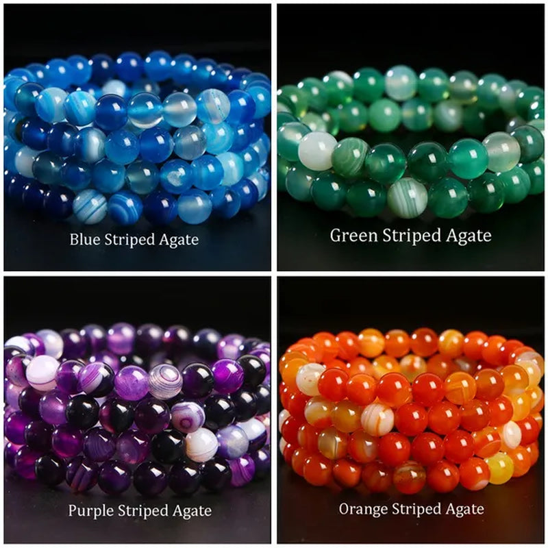 8mm Tiger Eye/Amethyst/Aquamarine/Agate/ Gemstone Bracelet Round Beads Stretch Bracelet Handmade Chakra Healing Stone Jewelry for Women Men Girls