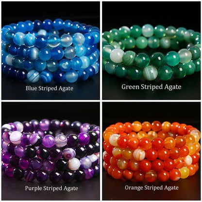 8mm Tiger Eye/Amethyst/Aquamarine/Agate/ Gemstone Bracelet Round Beads Stretch Bracelet Handmade Chakra Healing Stone Jewelry for Women Men Girls