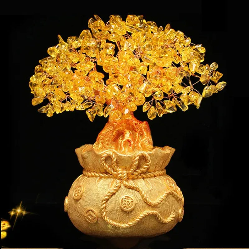 New Lucky Tree Feng Shui Money Fortune Tree Feng Shui Citrine Money Tree Crystal Bonsai Style Money Tree with Wealth Coins for Tabletop Decoration Home Office Store