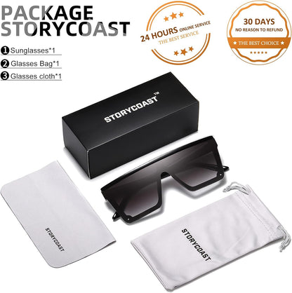 Square Sunglasses for Women Men Fashion Big Frame Flat Top Sun Glasses Mirror Lens