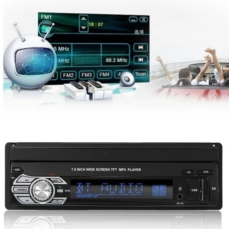 1DIN 7" HD Retractable Touch Screen Car Stereo Audio Bluetooth Car Radio Support Bluetooth/Usb/Aux/Fm/Am Mirrorlink+ SWC+ Rearview Camera (Optional)