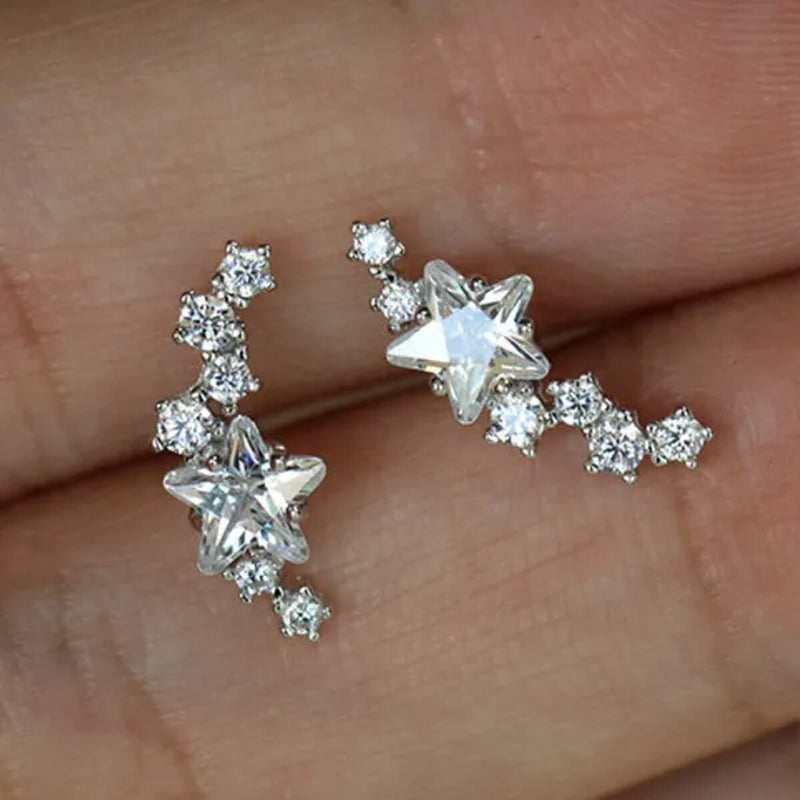 Climber Earrings for Women Silver Plated Lab Diamond Star Stud Earrings Fashion Bridal Engagement Wedding Accessories