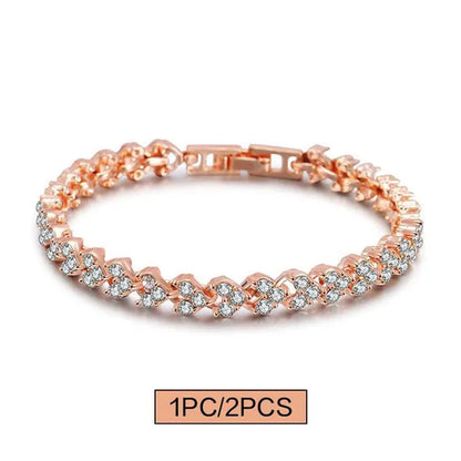 1PC/2PCS Luxury Roman Crystal gold bracelets for women Fashion Heart Chain Bracelets Rhinestone Bangle Wedding Bridal Jewelry Accessories Gifts