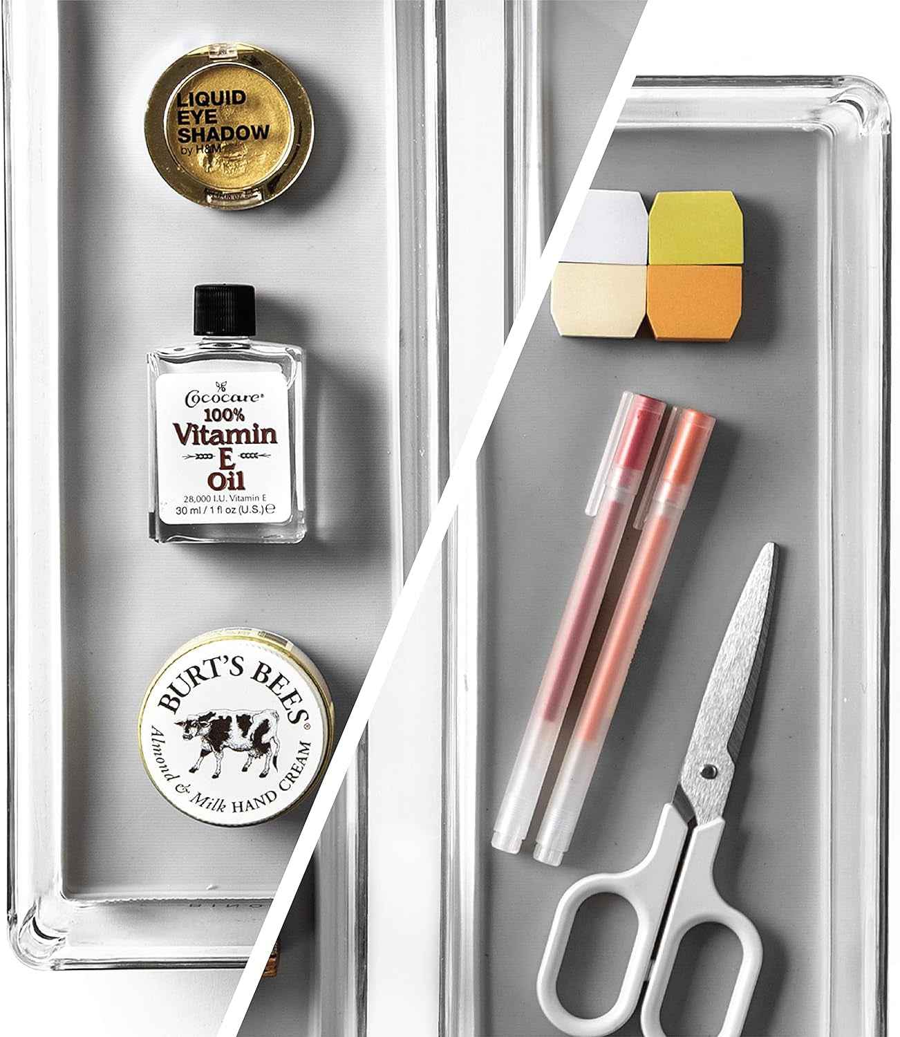 | Oblong Plastic Drawer Organizer Bins, Light Grey- 2 Pack | the ARTISAN+ | Multi-Use Organizer Bins | Soft-Grip Lining and Non-Slip Rubber Feet | Desk Drawer Organizer | Clear Vanity Organizer