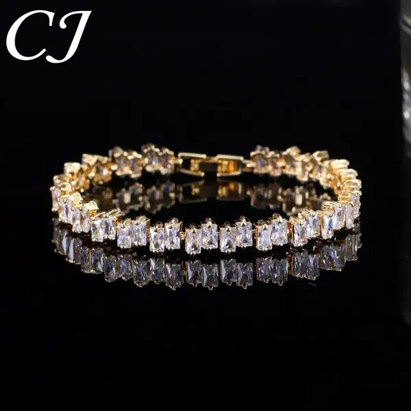 CANDICE High Quality Silver Plating Clear Rectangle CZ Setting Exquisite Women Dinner Party Green Tennis Bracelet Jewelry with Extended Clasp