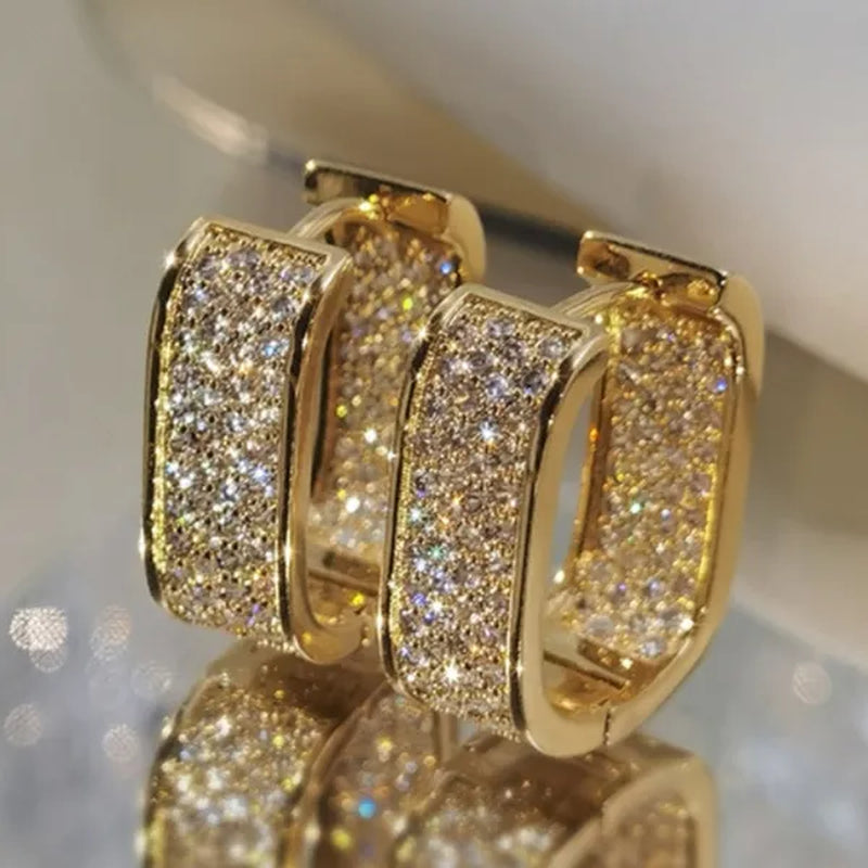 Fashion Earrings for Women 18K Yellow Gold Micro Pave Full Diamond U Hoop Earrings Girl Daily Casual Party Jewelry Gift