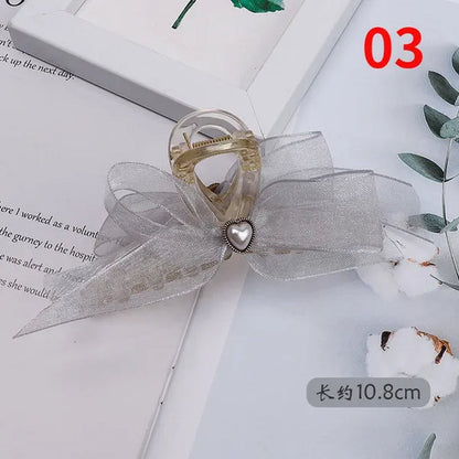 Bow Ribbon Pearl Pendant Tassel Hair Claw Hair Accessories Headdress Metal Grab Clip Hair Clip Shark Clip