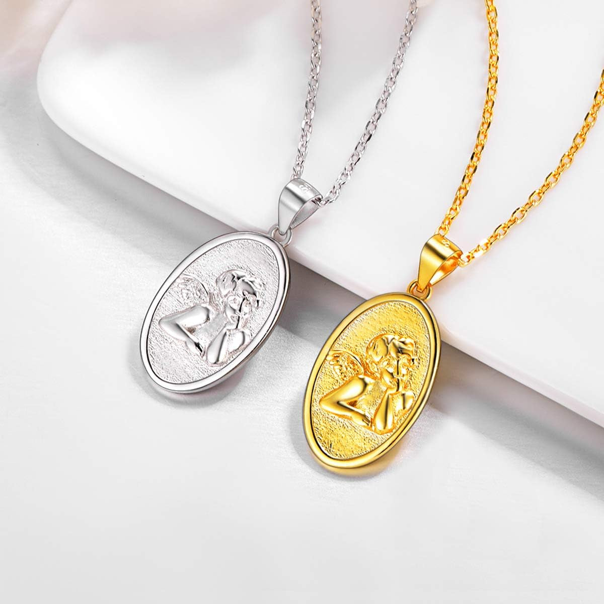 Coin Necklace Sterling Silver Vintage round Circle Disc Dainty Coin Pendant Necklaces for Women (With Gift Box)