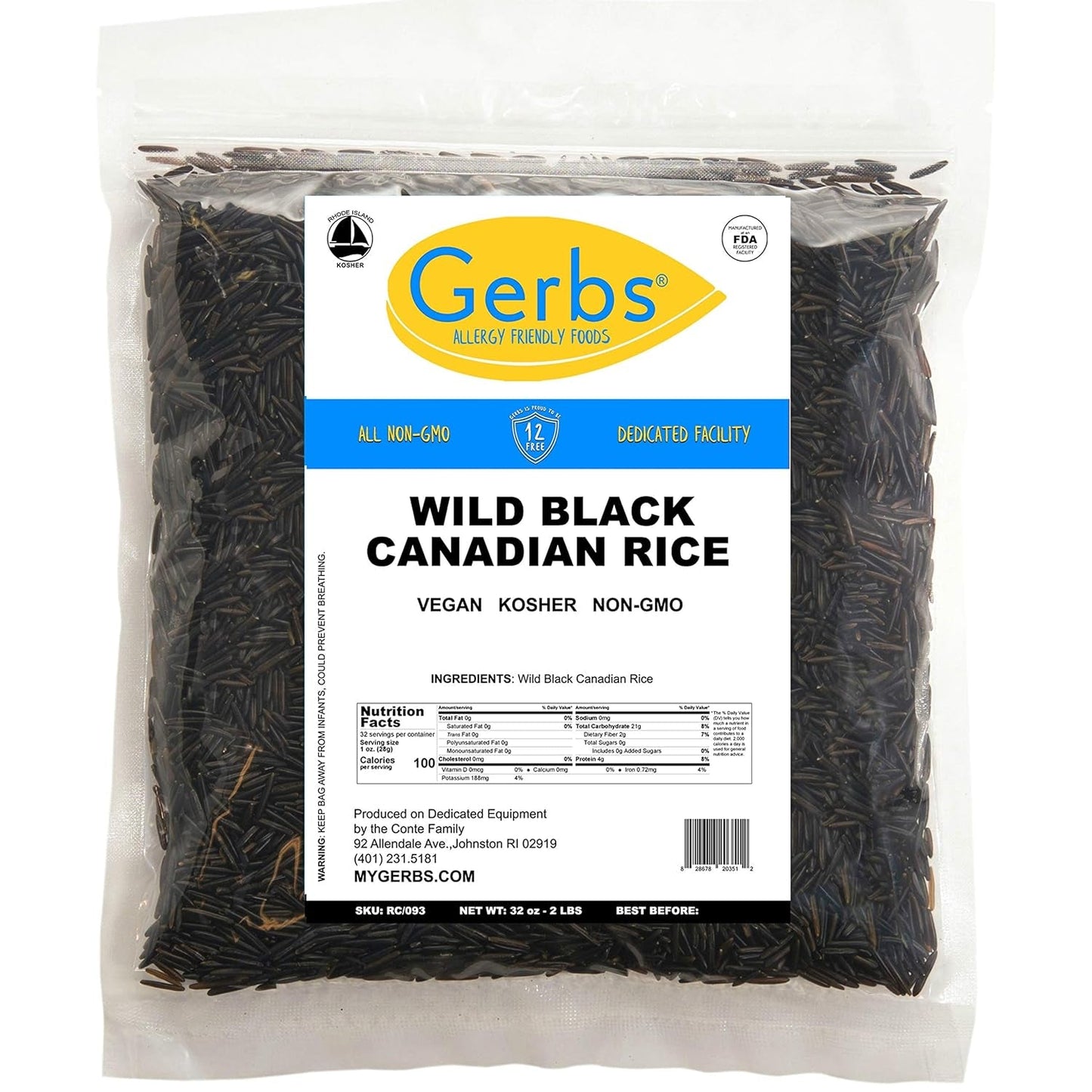 Wild Black Canadian Rice 2 LBS. Premium Grade | Top 14 Food Allergy Free | Freshly Harvested Packed in Resealable Bulk Bag | High in Protein, Fiber & Antioxidants | Gluten Peanut Tree Nut Free