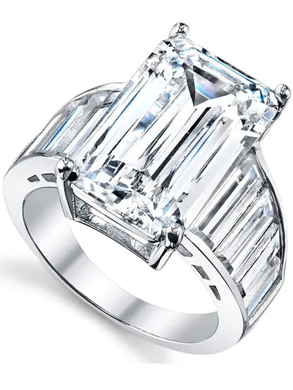 Women'S Angelina Jolie Sterling Silver Engagement Wedding Ring Emerald Cut Cubic Zirconia 10 X 16 MM CZ