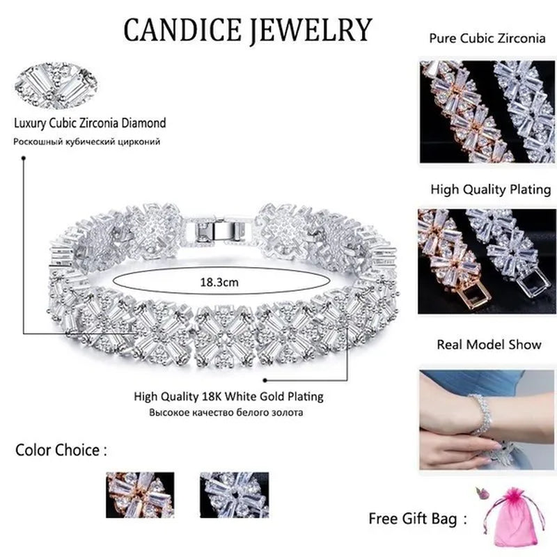 CANDICE Luxury Bridal White Gold Plated Jewelry Top Quality AAA+ Cubic Zirconia Wedding Bracelet Bangle for Bride