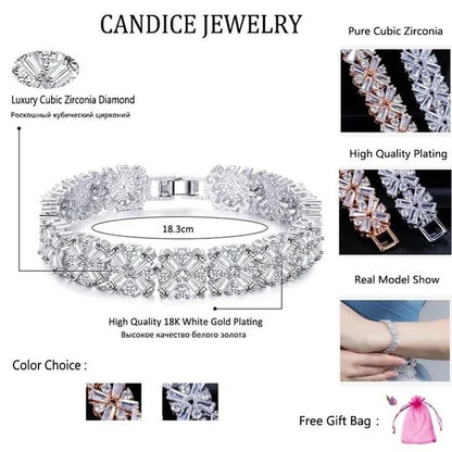 CANDICE Luxury Bridal White Gold Plated Jewelry Top Quality AAA+ Cubic Zirconia Wedding Bracelet Bangle for Bride