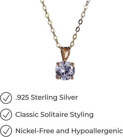 Plated Sterling Silver Cubic Zirconia round Cut Solitaire Pendant Necklace, 18" (Previously Amazon Collection)