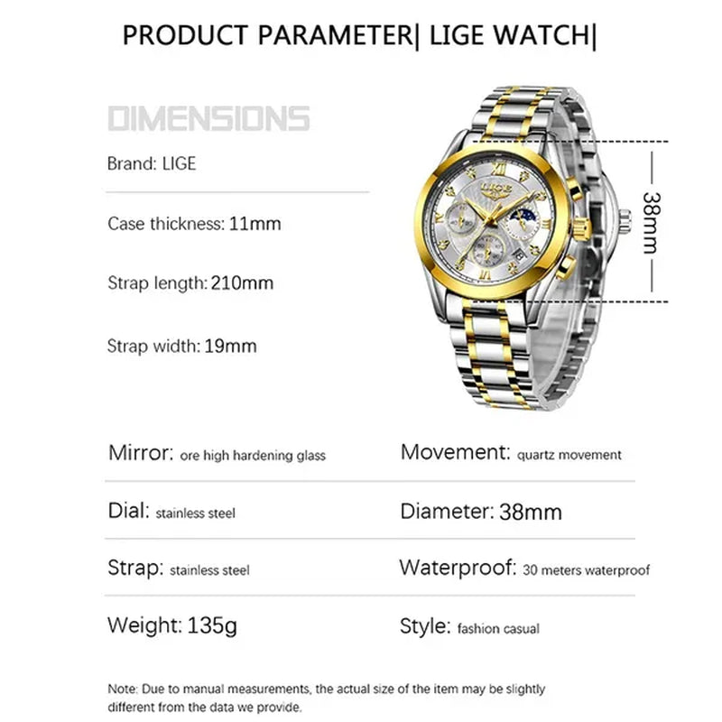 LIGE Luxury Ladies Watch Women Waterproof Rose Gold Steel Strap Women Wrist Watches Top Brand Bracelet Clocks Relogio Feminino
