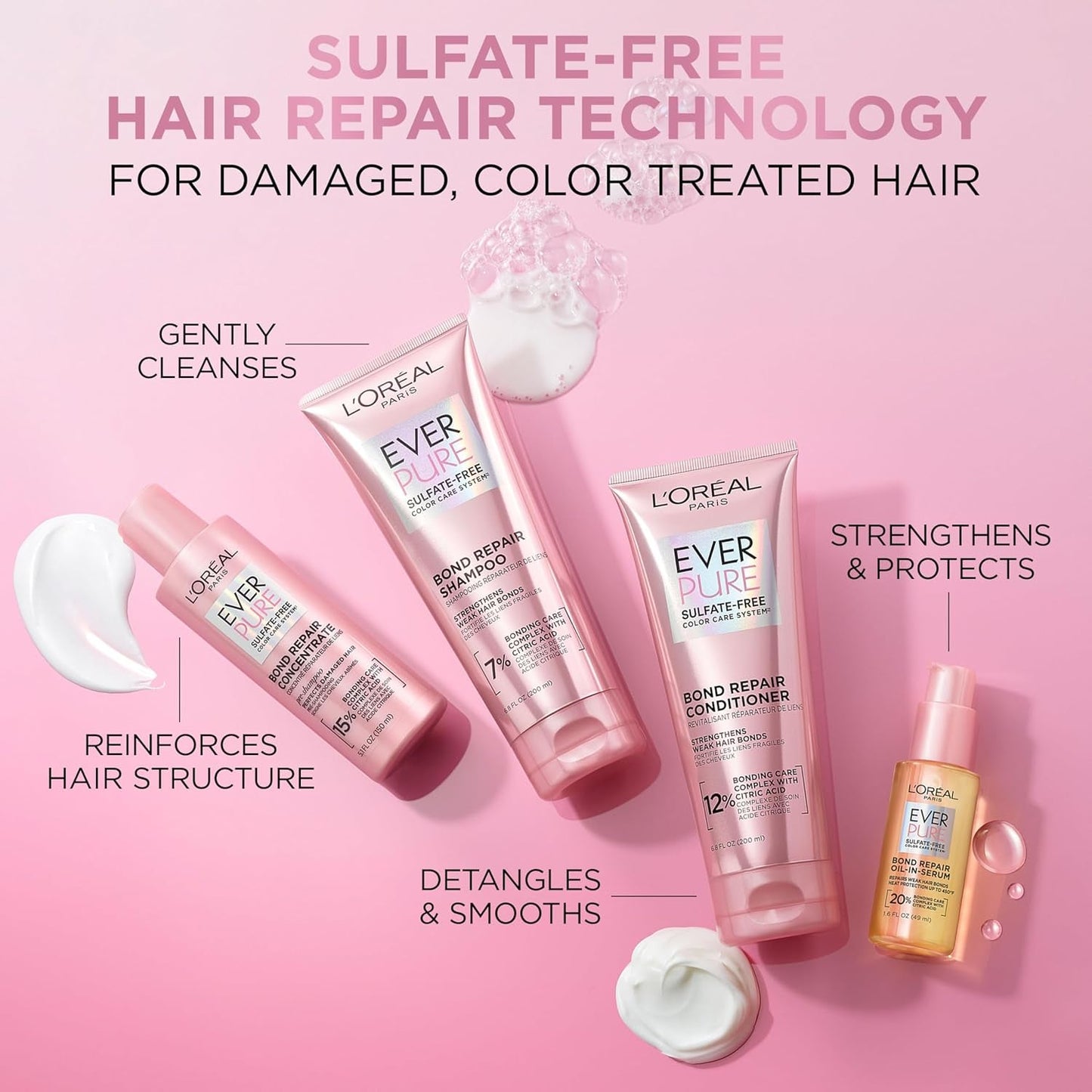 Everpure Sulfate-Free Vegan Hair Care Kit - Shampoo and Conditioner to Strengthen and Repair Hair Bonds (Packaging May Vary)