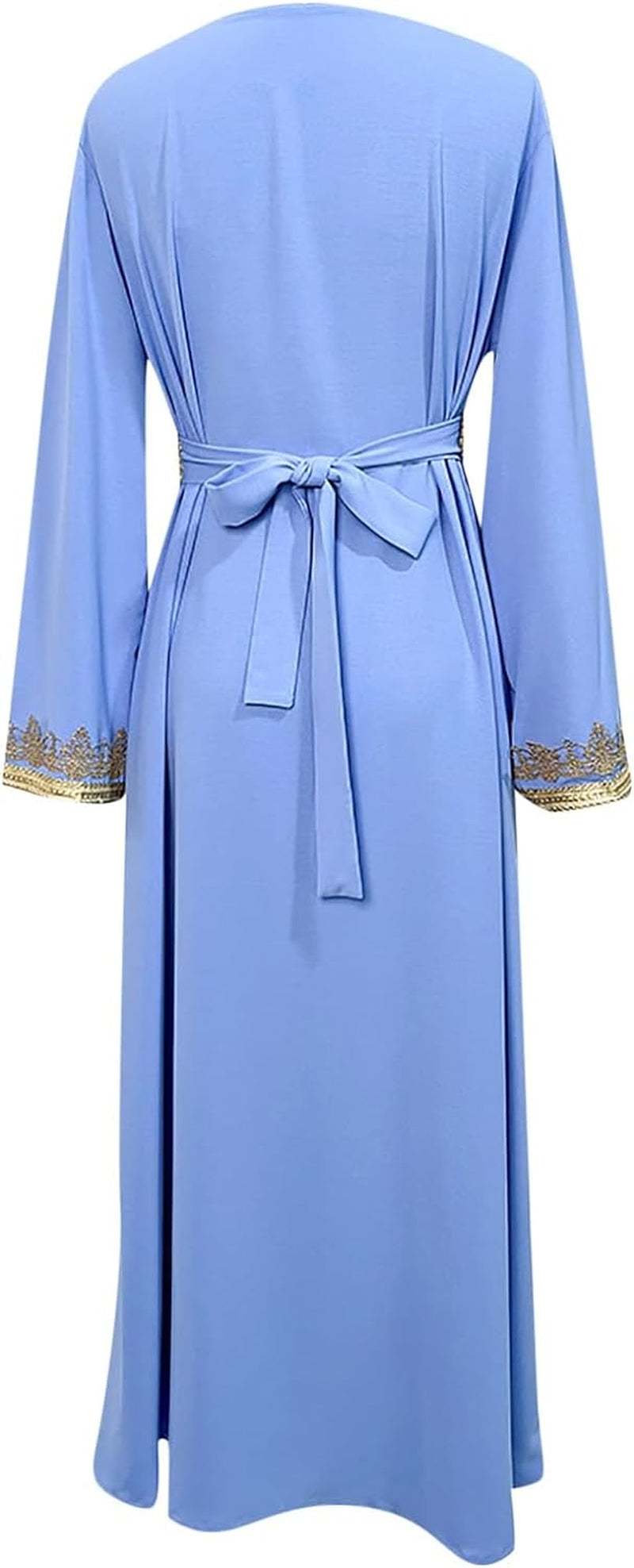 Women'S Chiffon Kaftan Abaya Dress Muslim Long Sleeve Self Tie Flowy Maxi Dress Abaya Casual Dress Dubai Outfits