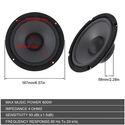 2PCS 6 Inch 600W 2-Way Car Hifi Coaxial Speakers Vehicle Door Auto Audio Music Stereo Full Range Frequency Speakers