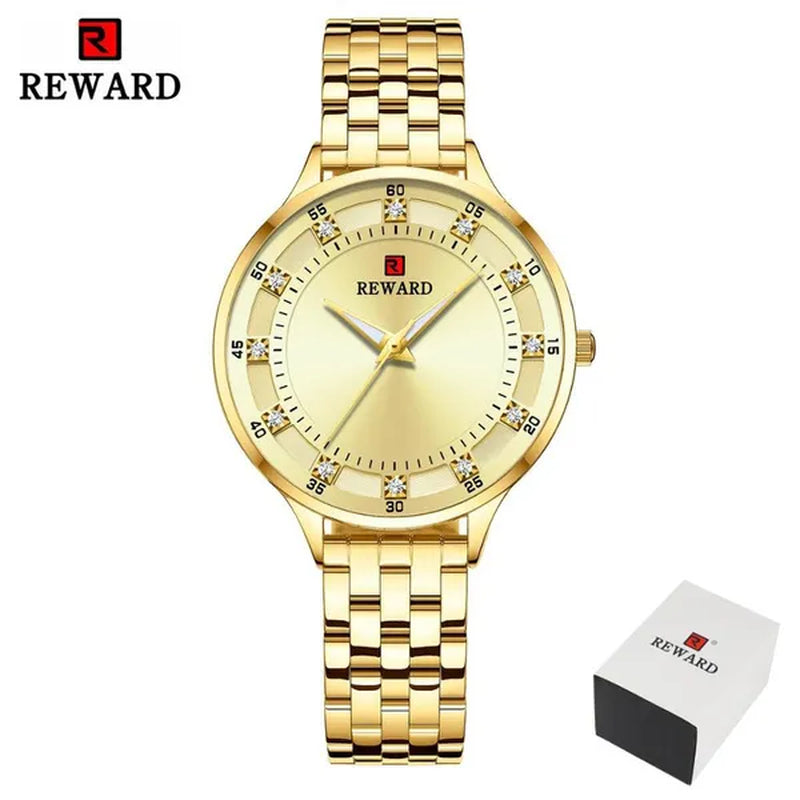 REWARD Fashion Quartz Watch Luxury Waterproof Anti-Scratch Wristwatches Timepiece Stainless Steel Wrist Watches for Women