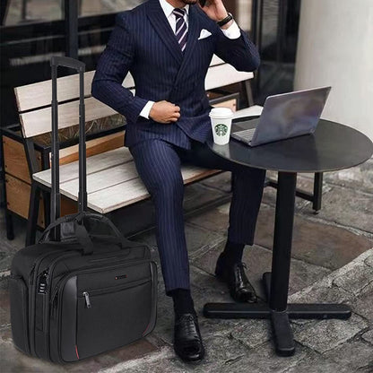 Rolling Briefcase Laptop Bag,17.3" Computer Bag with Wheels, Water Repellent Travel Roller Underseat Bag with RFID Blocking Pocket,Rolling Work Bags for Women/Men -Black