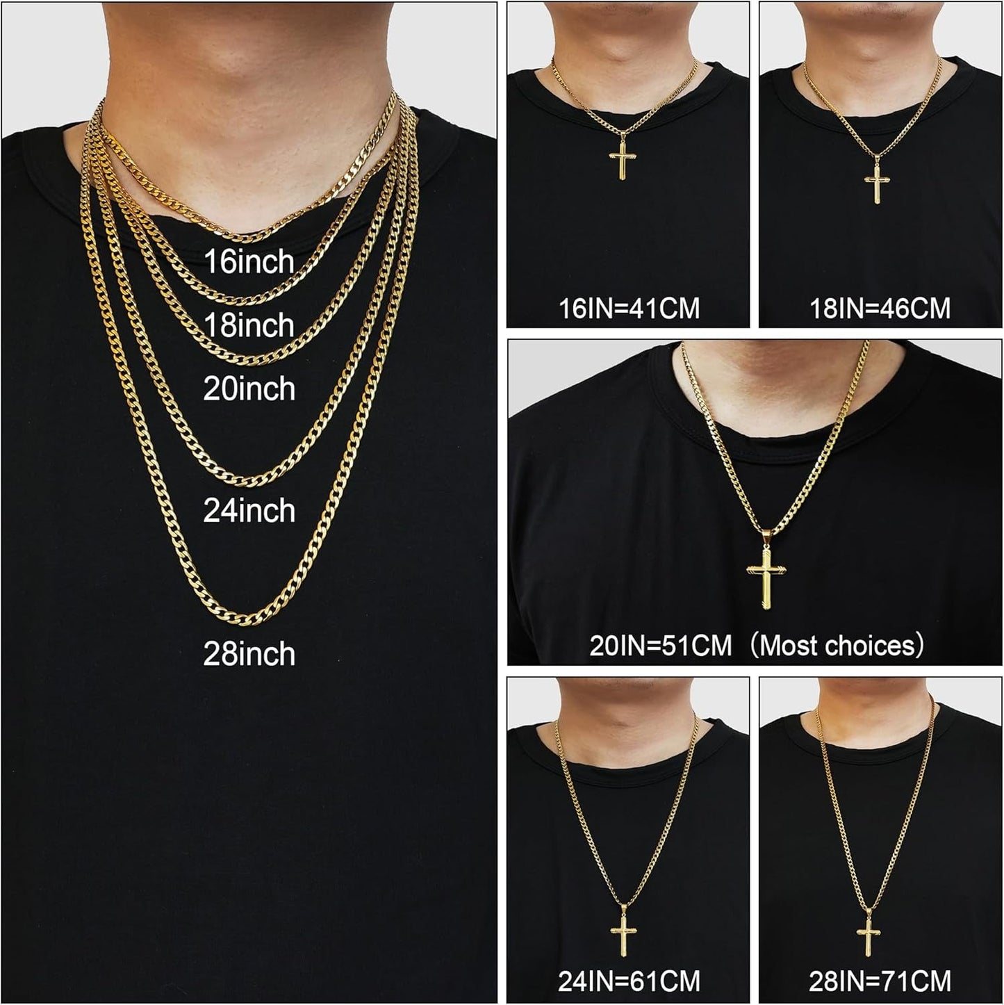 925 Sterling Silver Cross Necklace for Men, 18K Gold over Real Silver Cross Pendant Necklace with 4.5MM Durable Stainless Steel Cuban Link Curb Chain Shiny Cross Necklaces 16-28 Inches