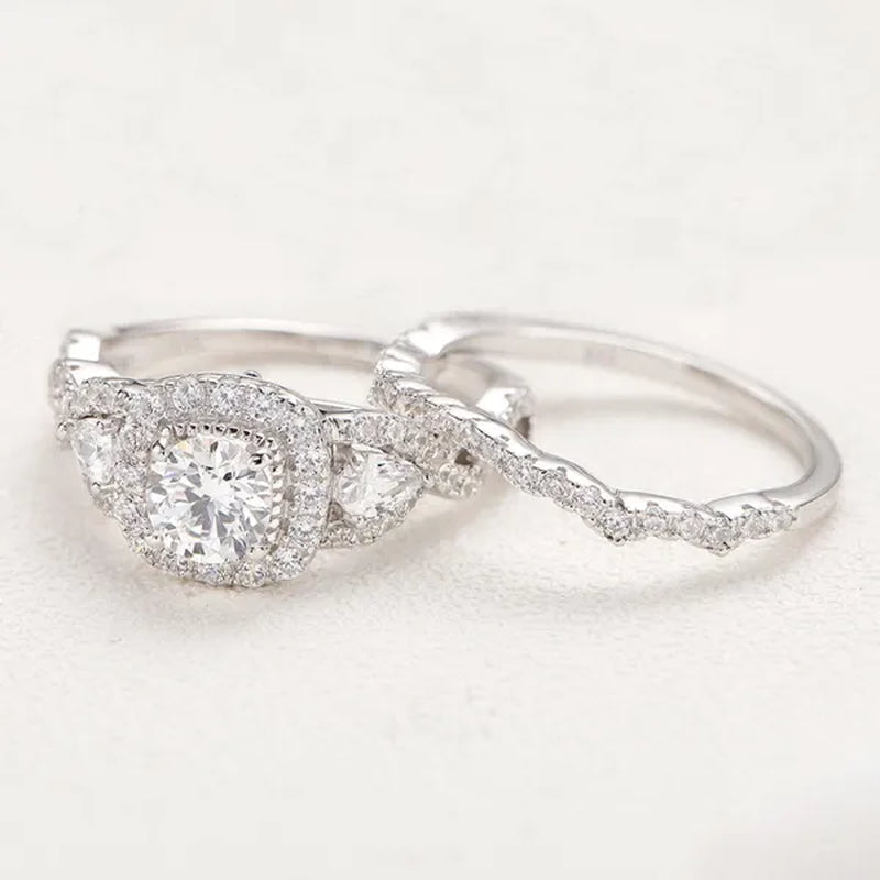 Newshe 1.5 Carats AAAAA Cubic Zircoina Wedding Engagement Ring Sets for Women Jewelry Gift 925 Sterling Silver Sz 4.5-13