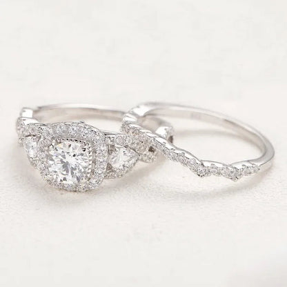 Newshe 1.5 Carats AAAAA Cubic Zircoina Wedding Engagement Ring Sets for Women Jewelry Gift 925 Sterling Silver Sz 4.5-13