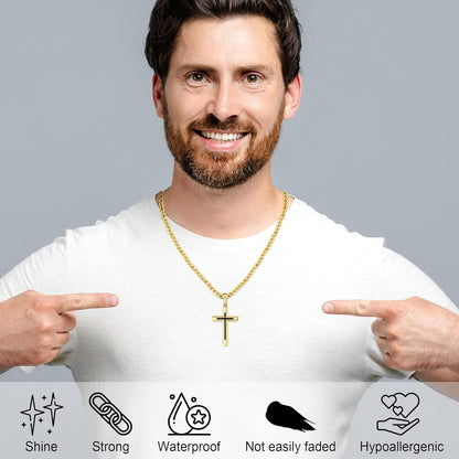 925 Sterling Silver Cross Necklace for Men Women，Black Cross Necklaces with 4.5MM Durable Stainless Steel Cuban Link Curb Chain，18K Gold over Real Silver Cross Pendant Necklace 16-28 Inches