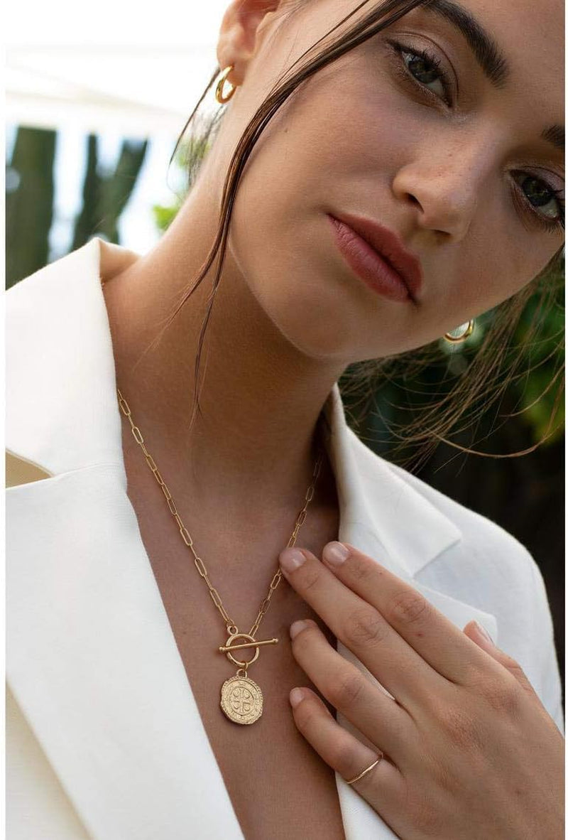 Saint Benedict Necklace Drop 18K Gold Toggle Medallion Coin Cross Pendant Necklaces Religious Jewelry Catholic Gift for Women