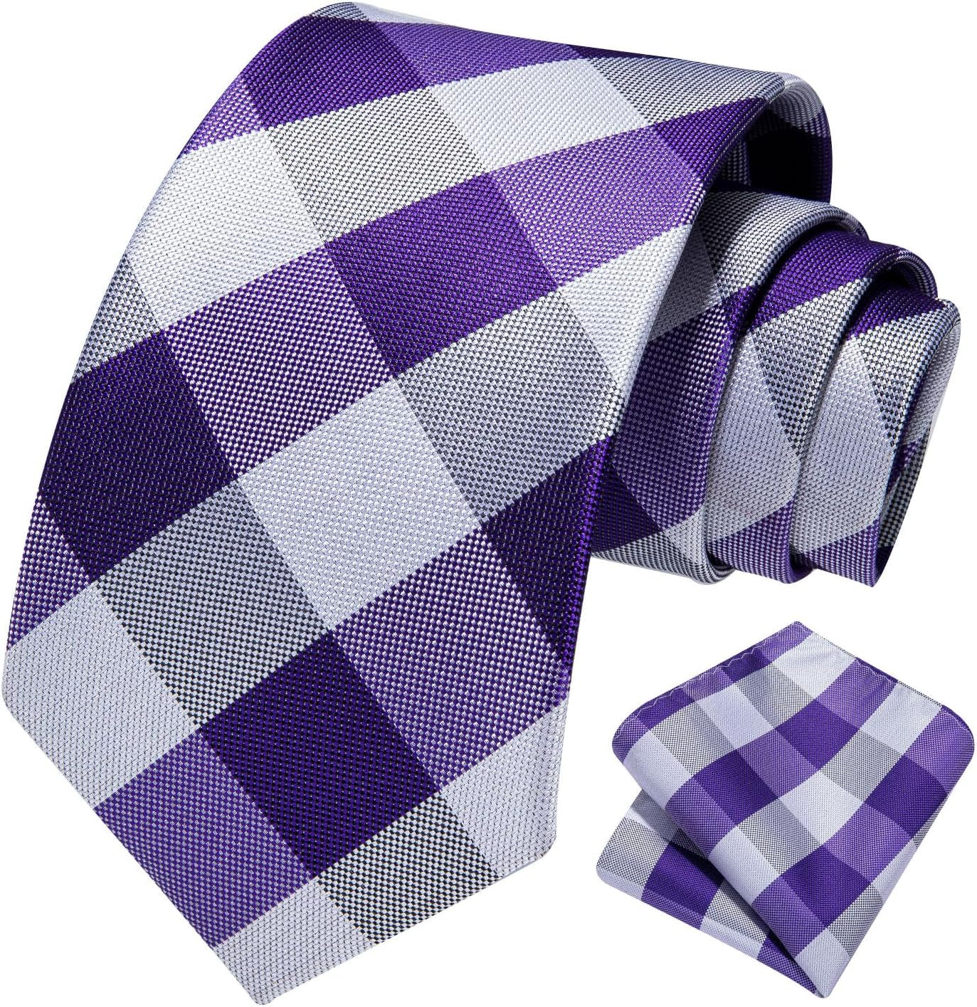 Ties for Men Plaid Checkered Tie with Pocket Square Woven Business Formal Necktie Handkerchief Set Wedding Party
