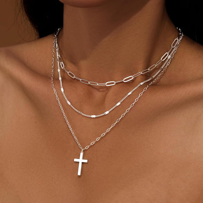 Layered Gold Necklaces for Women, Stackable Dainty 14K Gold Silver Plated Trendy Simple Heart Diamond Cross Bow Circle Pendant Paperclip Choker Dot Chain Necklace,Jewelry Set Gifts for Women