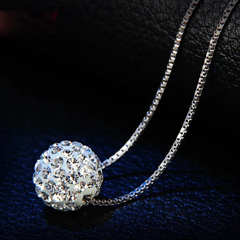 Women's Fashion 925 Sterling Silver Ball Pendant Crysta Diamond Choker Necklace Jewelry