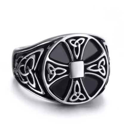Ring for Men Celtic Cross Pattern Knot Viking Thor Scandinavian Stainless Steel Size 7-14