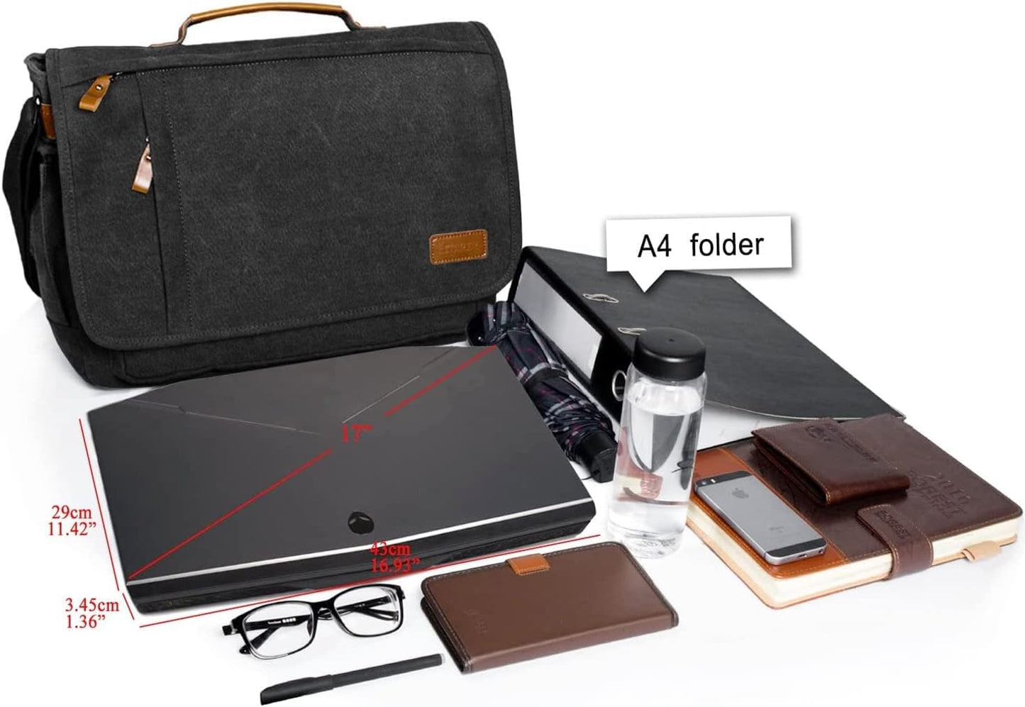 Messenger Bag 17-17.3 Inch, Men'S Computer Bag Water-Resistant Canvas, Teacher Laptop Satchel for Work Office College, Dark Grey