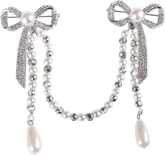 Unique Brooches for Women Pearl Butterfly Corsage Tassel Brooch Elegant Diamond Breast Pin Chain for Women Lady Pin Brooch for Parties