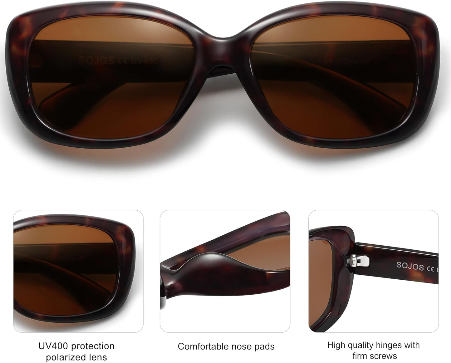 Vintage Square Sunglasses for Women Polarized UV Protection Havana Frame