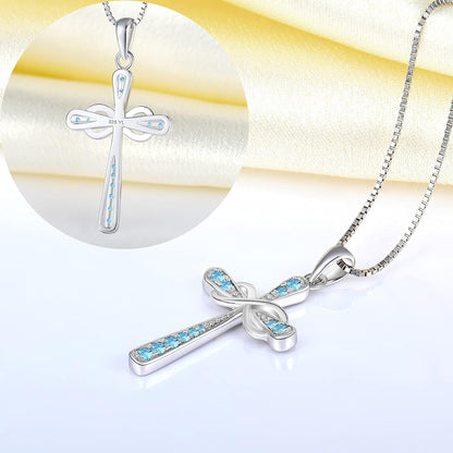 Women'S Cross Necklace 925 Sterling Silver Infinity Pendant Birthstone Criss Jewelry