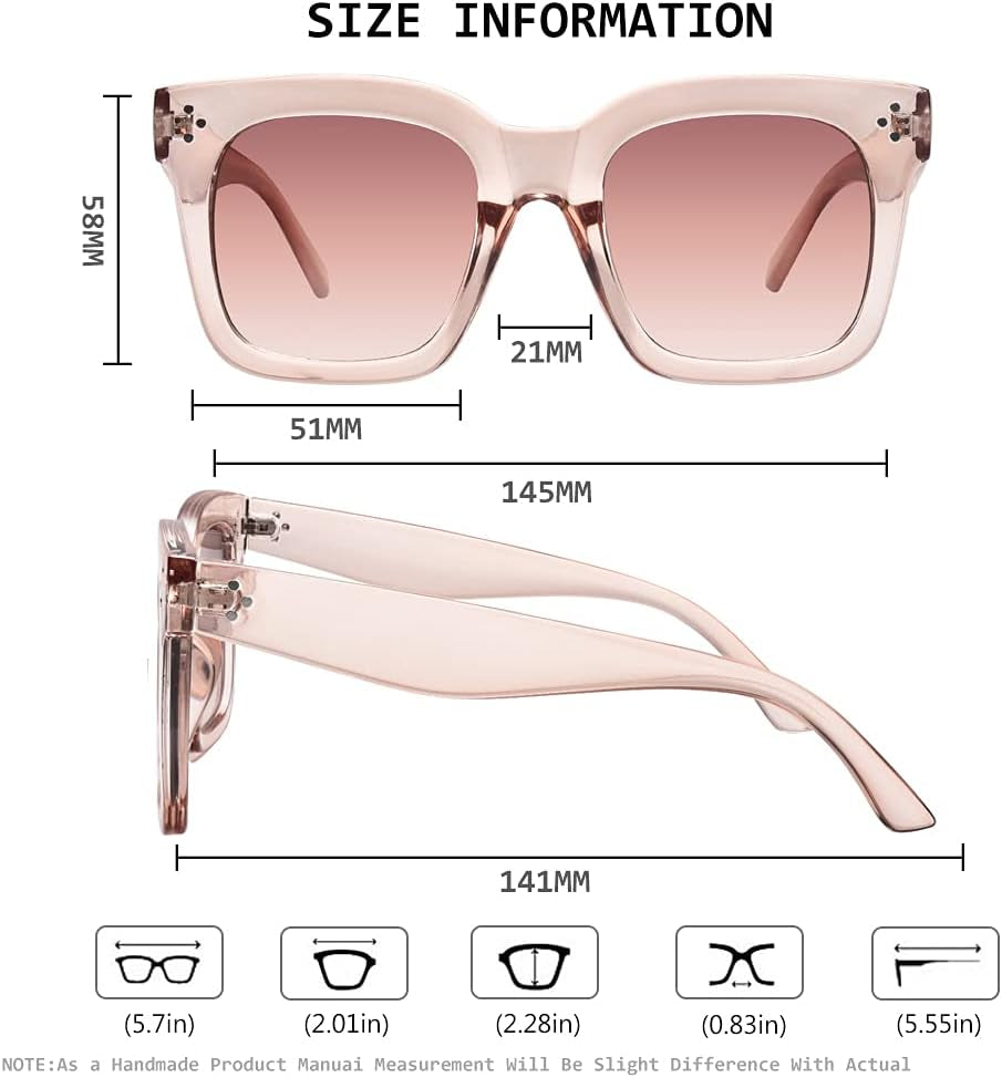Vintage Women Oversized Sunglasses Designer Luxury Square Sun Glasses UV400 Protection Flat Lens